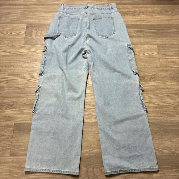 New With Tags PrettyLittleThing Shape Blue Baggy Cargo Wide Leg Jeans Size 12 - Picture 8 of 8